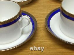 Richard Ginori Palermo Blue Avecgold Encrusted Flat Cup & Saucers (8 Sets) Italie