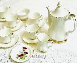 Royal Albert Val D'or Blanc Or Coffee Set Tasses Saucers Vieille Porcelaine Osseuse