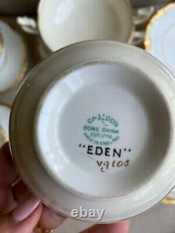 Royal Cauldon Eden 14 Pc Set Bone Chine Angleterre Vintage Footed Tea Cups & Saucer