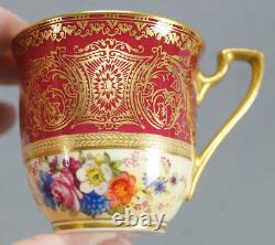 Royal Worcester Peint À La Main Phillips Red Gold Floral Demitasse Cup & Saucer A