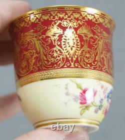Royal Worcester Peint À La Main Phillips Red Gold Floral Demitasse Cup & Saucer B