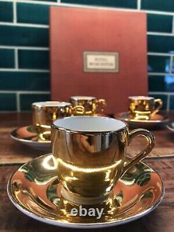 Royal Worcester Rare Vintage Gold Lustre Ensemble De Café Complet Emballage Original