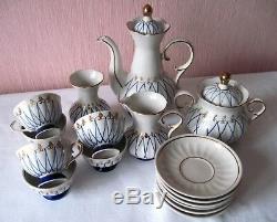 Russe Vintage Porcelaine Café Set Cobalt Grille, Gorodnica, Urss. 1971. Rare