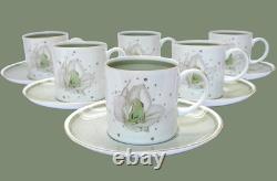 SERVICE À CAFÉ SUSIE COOPER ORCHID pour 6 Tasses et Soucoupes en Chine Anglaise Vintage Verte