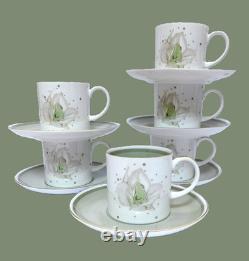 SERVICE À CAFÉ SUSIE COOPER ORCHID pour 6 Tasses et Soucoupes en Chine Anglaise Vintage Verte