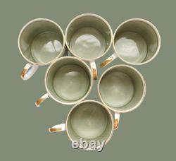 SERVICE À CAFÉ SUSIE COOPER ORCHID pour 6 Tasses et Soucoupes en Chine Anglaise Vintage Verte