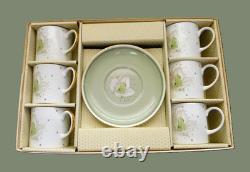 SERVICE À CAFÉ SUSIE COOPER ORCHID pour 6 Tasses et Soucoupes en Chine Anglaise Vintage Verte