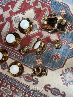 SERVICE À CAFÉ VINTAGE EN CHINE EPIAG AVEC BRILLANCE D'OR X6 Tchécoslovaquie, Cruche, Sucrier