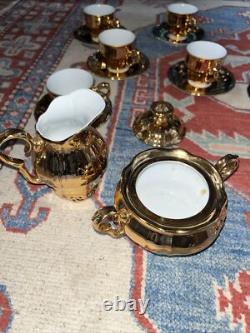 SERVICE À CAFÉ VINTAGE EN CHINE EPIAG AVEC BRILLANCE D'OR X6 Tchécoslovaquie, Cruche, Sucrier
