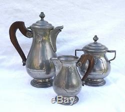 Service À Café Vintage En Etain, France, Manche En Palissandre Etain De Paris