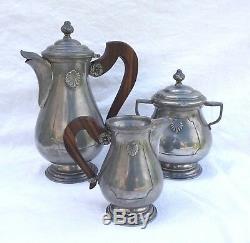 Service À Café Vintage En Etain, France, Manche En Palissandre Etain De Paris