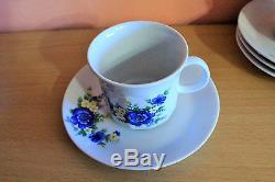 Service À Café Vintage En Porcelaine Allemande Mitterteich Bavaria Tea Floral Bleu