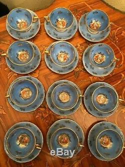 Service À Café Vintage En Porcelaine Bavaroise, 12 Tasses Et 12 Soucoupes