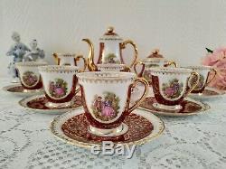Service À Café Vintage En Porcelaine De Limoges, Décor Fragonard, Dorure À L'or, France