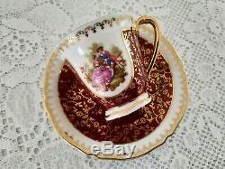 Service À Café Vintage En Porcelaine De Limoges, Décor Fragonard, Dorure À L'or, France
