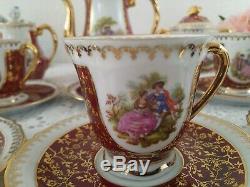 Service À Café Vintage En Porcelaine De Limoges, Décor Fragonard, Dorure À L'or, France