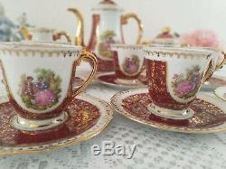 Service À Café Vintage En Porcelaine De Limoges, Décor Fragonard, Dorure À L'or, France