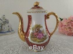 Service À Café Vintage En Porcelaine De Limoges, Décor Fragonard, Dorure À L'or, France