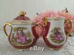 Service À Café Vintage En Porcelaine De Limoges, Décor Fragonard, Dorure À L'or, France