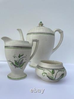 Service à café Art déco vintage « Snowy Glaze » Crown Ducal peint à la main, ensemble complet