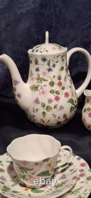 Service à café Country Meadow pour 6 personnes en porcelaine fine à la cendre d’os Queen’s England
