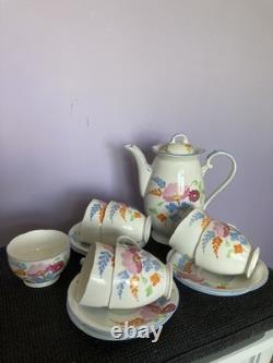 Service à café Grafton en porcelaine fine décorée à la main Art déco, 14 pièces, 1950, S, très bon état    <br/>	 