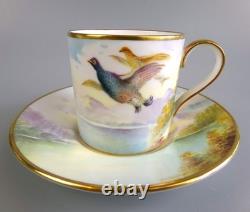 Service à café Minton Game Birds. Peint à la main, signé. 6 tasses/cans et soucoupes. Vintage