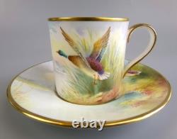 Service à café Minton Game Birds. Peint à la main, signé. 6 tasses/cans et soucoupes. Vintage
