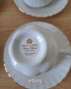 Service à café Royal Albert Val Dor en porcelaine de Chine à bordure en or blanc 15 pièces Vtg Utilisé