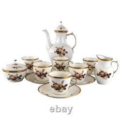 Service à café Royal Copenhagen pour six personnes, motif Rose Brune 688, complet, vintage