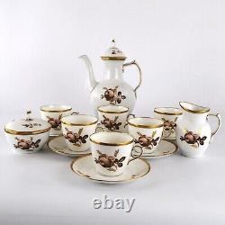 Service à café Royal Copenhagen pour six personnes, motif Rose Brune 688, complet, vintage