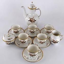 Service à café Royal Copenhagen pour six personnes, motif Rose Brune 688, complet, vintage