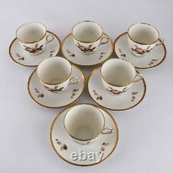 Service à café Royal Copenhagen pour six personnes, motif Rose Brune 688, complet, vintage