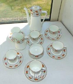 Service à café Royal Doulton Fine China H3746 Cobwebs 15 pièces avec cafetière, tasses et soucoupes