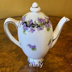Service à café Vintage Royal Doulton Violets avec pot à café et tasses