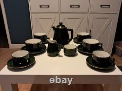 Service à café bistrot français vintage Apilco vert et or, 16 pièces, dont 4 tasses à petit-déjeuner