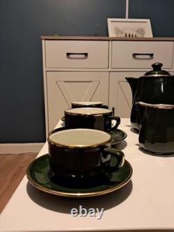 Service à café bistrot français vintage Apilco vert et or, 16 pièces, dont 4 tasses à petit-déjeuner