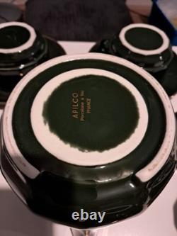 Service à café bistrot français vintage Apilco vert et or, 16 pièces, dont 4 tasses à petit-déjeuner