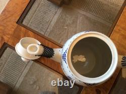 Service à café bleu et blanc Mason, cafetière, pot à lait, 6 tasses et sous-tasses, vintage