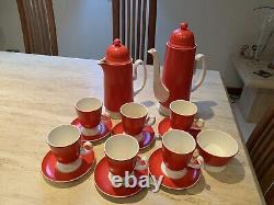 Service à café complet en rouge et blanc de style Art Déco de Carlton Ware vintage.