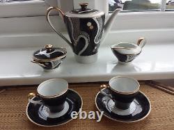 Service à café doré vintage Johann Haviland RRW Bavaria des années 1950 pour deux