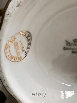 Service à café en céramique de Bohême avec incrustations d'or 24 carats et de platine de l'Empire Vtg Tchécoslovaquie