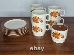 Service à café en faïence Pagnossin vintage des années 1970, fabriqué en Italie, rétro floral