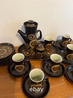 Service à café en grès brun Denby Arabesque vintage des années 1970, excellent état