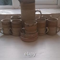 Service à café en grès de studio gallois Conwy Pottery vintage des années 1970, 9 pièces