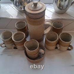 Service à café en grès de studio gallois Conwy Pottery vintage des années 1970, 9 pièces