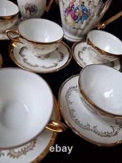 Service à café en porcelaine Bavaria Antique Gold Blanc avec Images Romantiques