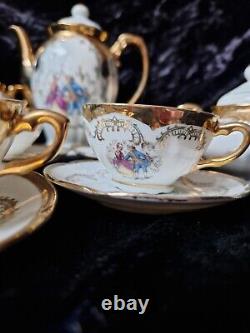 Service à café en porcelaine Bavaria Antique Gold Blanc avec Images Romantiques