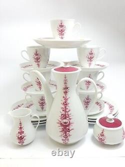 Service à café en porcelaine Fürstenberg de haute qualité pour 7 personnes, décor rouge antique
