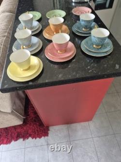 Service à café en porcelaine fine vintage Royal Albert Gossamer multicolore 22 pièces